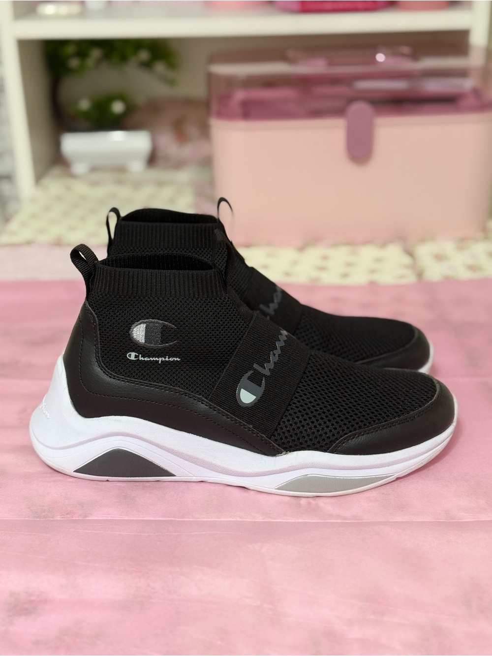 Champion Lady Legend Mid Top Slip On Sneakers US 7.5 Black & White Athletic Shoe